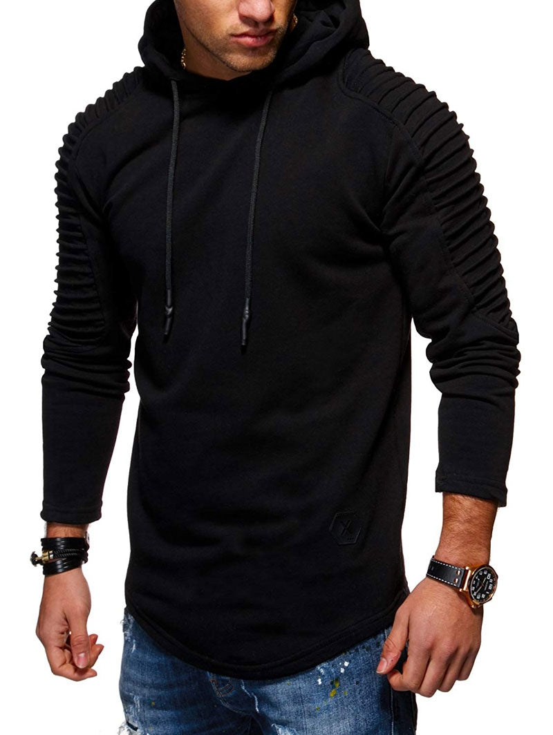 Einfarbiger Plissierter Fleece-Hoodie mit Langen Ärmeln-4.jpg