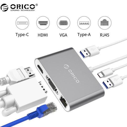 ORICO Aluminum Type-C to VGA/HDMI/RJ45/Type-C/Type-A Converter USB3.1 Gen1 with 2 USB3.0 Ports for Mac(RCNB)-10.jpg