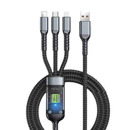 3-in-1 USB Cable 100 W | Fast Charging and Data Cable for Type-C, Micro &amp; Lightning