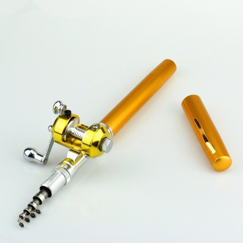 Tragbare Tasche Teleskop Mini Angelrute Pole Stift Form Gefaltete Angelrute Mit Reel Rad Für Outdoor Fluss See Angeln