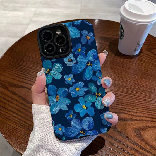 Handyhülle für iPhone - Blue Camellia Design, Kunstleder, Weiches Case-06.jpg